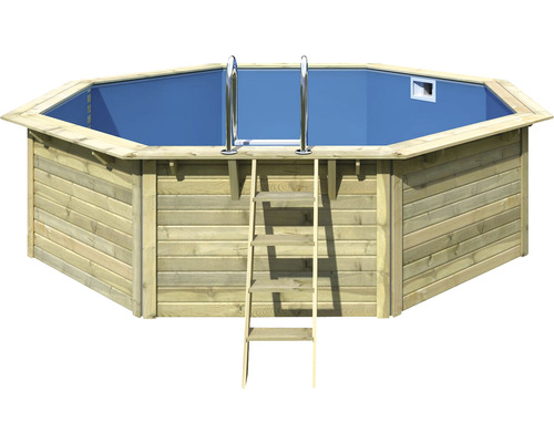 Aufstellpool Holzpool-Set Karibu X2 achteckig Ø 508x124 cm inkl. Bodenschutzvlies blau-0