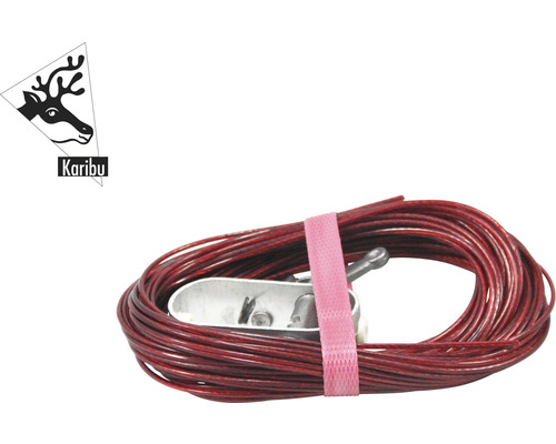 Karibu Logo. Spanndraht mit Spanner für Gartenhäuser.