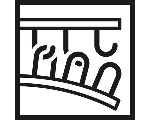 Symbol für ein Aufbewahrungssystem mit Haken