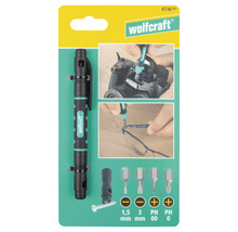 Wolfcraft Feinmechaniker-Schraubendreher mit verschiedenen Aufsätzen auf Verpackung