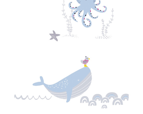 Illustration mit Oktopus, Wal, Seestern und Möwe für die Wandgestaltung