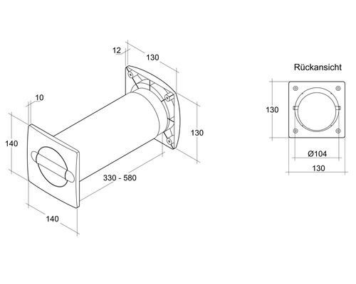 Technische Zeichnung eines Mauerkastens mit Maßangaben