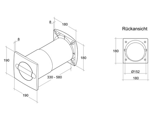 Technische Zeichnung eines Mauerkastens mit Maßangaben
