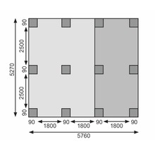 Diagramm mit Abmessungen und Fundamentplan