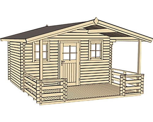 Holzgartenhaus mit überdachter Veranda und Fenstern