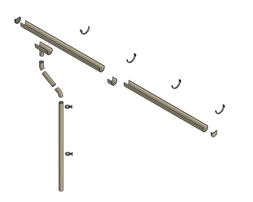 Dachrinnen-Set mit Fallrohr, Rinnenhaltern und Zubehör