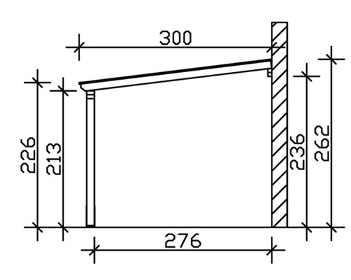 Technische Zeichnung einer Überdachung mit Maßangaben.