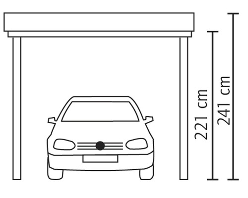 Darstellung der Maße eines Carports mit einer Höhe von 221 Zentimetern und einer Gesamthöhe von 241 Zentimetern