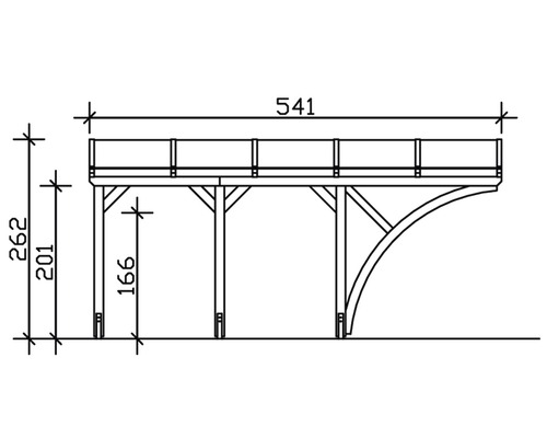 Technische Zeichnung einer Holzbrücke mit Höhen- und Breitenangaben.