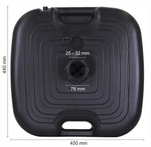 Quadratischer Schirmständer aus Kunststoff mit den Maßen 440 mm x 450 mm