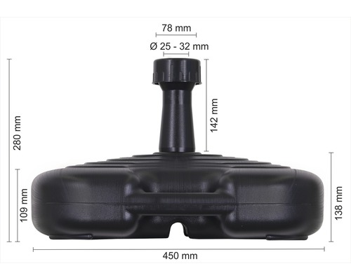 Abbildung eines Sonnenschirmständers mit Maßangaben