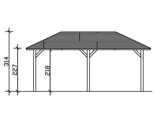 Technische Zeichnung eines Pavillons mit Höhenangaben