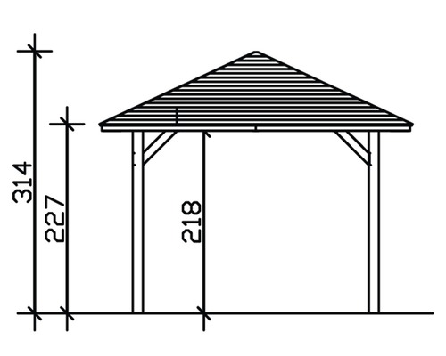 Zeichnung eines Pavillons mit Höhenangaben
