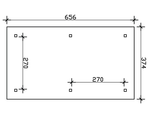 Technische Zeichnung mit den Maßen 656 mal 374 und Bohrlochabständen 270