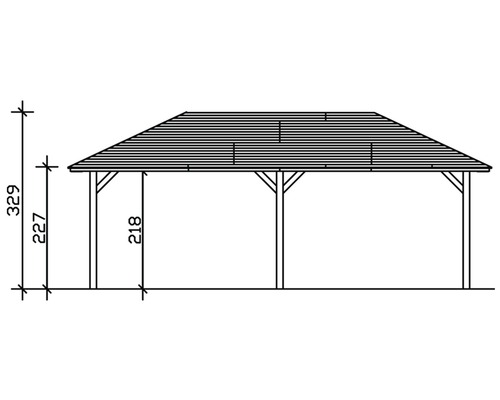 Technische Zeichnung eines Pavillons mit Höhenangaben