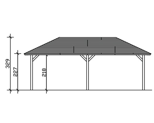 Technische Zeichnung eines Pavillons mit Maßangaben