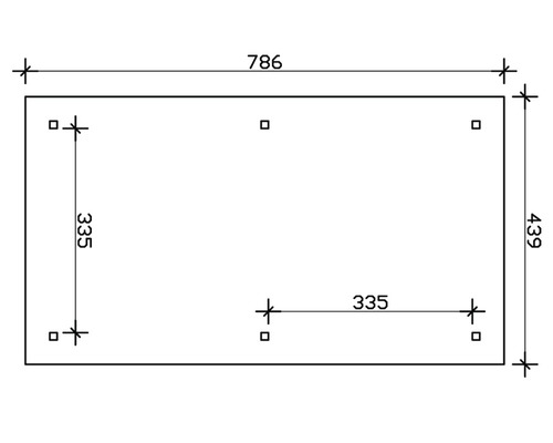 Technische Zeichnung mit den Maßen 786 und 439 sowie Bohrlöchern