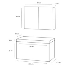 Maße des Badezimmer-Sets mit Unterschrank und Spiegelschrank