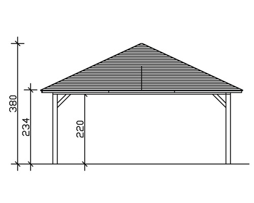 Technische Zeichnung eines Pavillons mit Höhenangaben