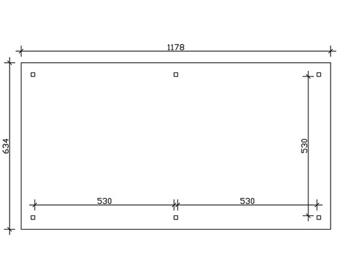 Technische Zeichnung mit Maßangaben: Breite 1178 mm, Höhe 634 mm, Seitenlänge 530 mm