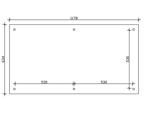 Technische Zeichnung mit Maßangaben für ein rechteckiges Objekt: 1178 x 634 mm.