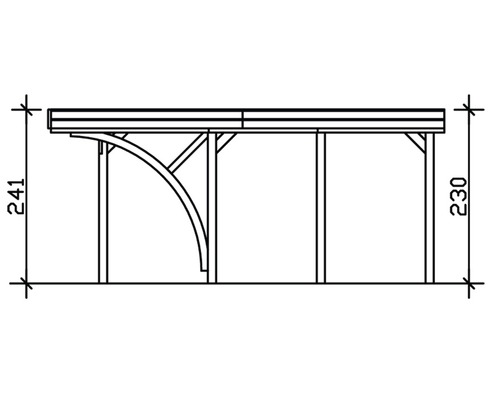 Technische Zeichnung eines Holzcarports mit Maßangaben