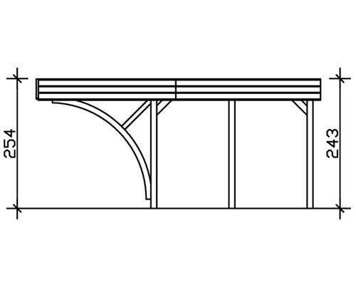 Technische Zeichnung eines Holzcarports mit Maßangaben