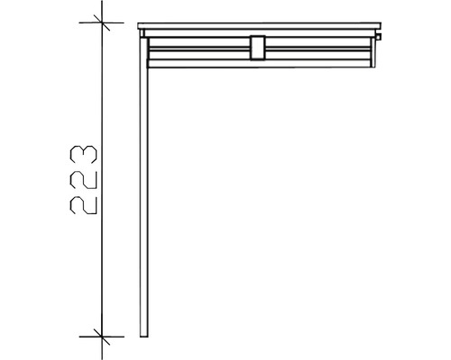 Technische Zeichnung eines Wandtisches mit einer Höhe von 223 Zentimetern