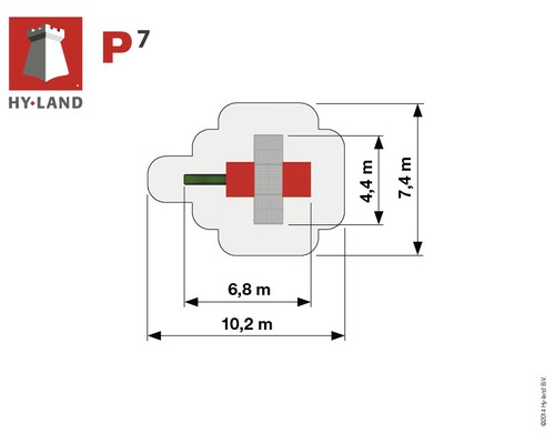 Grundrisszeichnung des Hy-Land Spielturms P7 mit Maßangaben