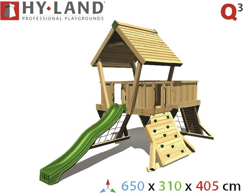 Spielturm mit Rutsche, Kletterwand und Dach für den Außenbereich