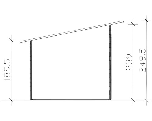 Technische Zeichnung eines Gartenhauses mit Höhenangaben