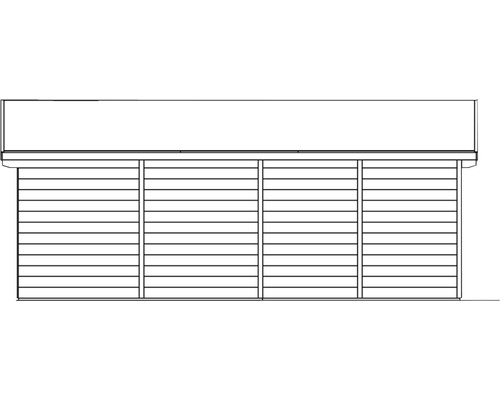 Illustration eines Gartenhauses mit horizontaler Holzverkleidung und Dach