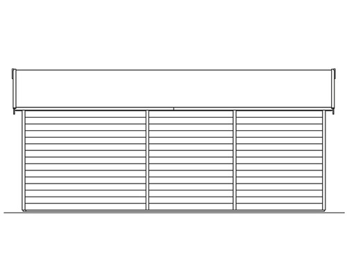 Abbildung eines Gartenhauses mit horizontaler Holzverkleidung