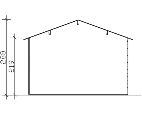 Technische Zeichnung eines Gerätehauses mit Höhenangaben