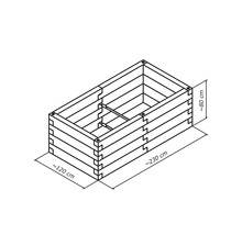 Abbildung eines Hochbeets mit den Maßen circa 120, 230 und 80 cm