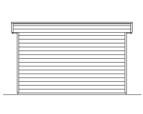 Illustration eines Gartenhauses mit horizontaler Holzfassade