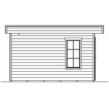 Illustration eines Gartenhauses mit Fenster und Tür