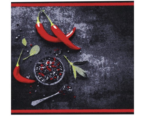 Teppich mit Chili Motiv, Gewürzen und Löffel