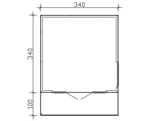 Grundrisszeichnung einer Gartenlaube mit den Maßen 340 x 340 x 100 cm