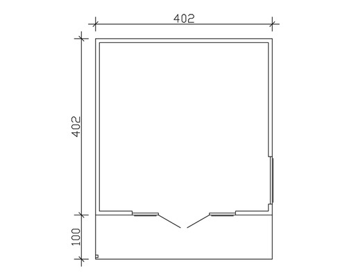 Grundrisszeichnung eines Gartenhauses mit den Maßen 402 x 402 x 100 cm