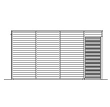 Illustration eines Gartenhauses mit Lamellentür