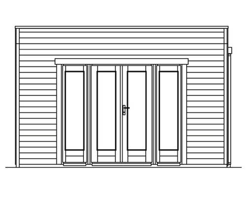 Zeichnung eines Gartenhauses mit Doppeltür