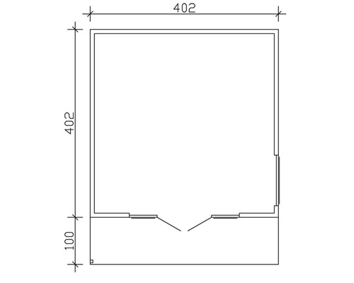 Grundrisszeichnung eines Gartenhauses mit den Maßen 402 x 402 x 100 cm.