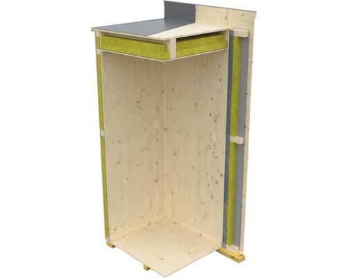 Schnittdarstellung eines Holzhauses mit Isolierung