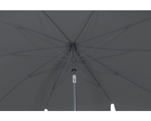 Ansicht von unten auf einen geöffneten Sonnenschirm