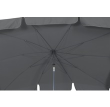 Detailansicht eines geöffneten Sonnenschirms mit Metallgestell