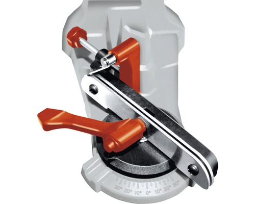 Detailansicht einer Fliesenschneidmaschine mit Winkelanschlag