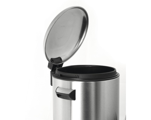Geöffneter, runder Treteimer aus Edelstahl