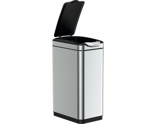 Rechteckiger Abfallbehälter aus Edelstahl mit offenem Deckel