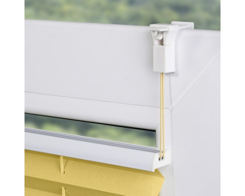 Gelbe Jalousie mit Fensterhalterung